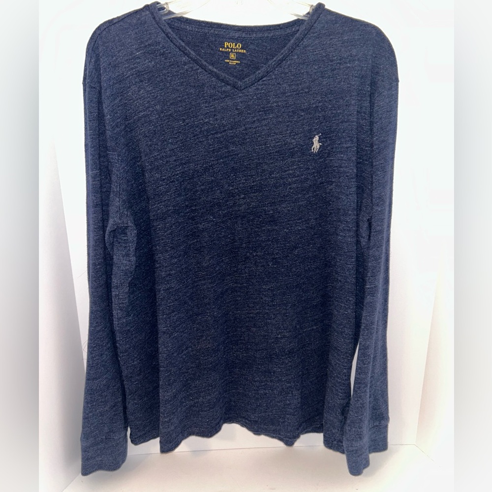 Polo Ralph Lauren mens 100% cotton blue heather long sleeve vneck tshirt size XL